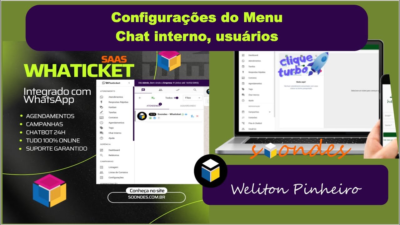 Whaticket saas configurações do menu Chat interno e usuários – Tutorial 09